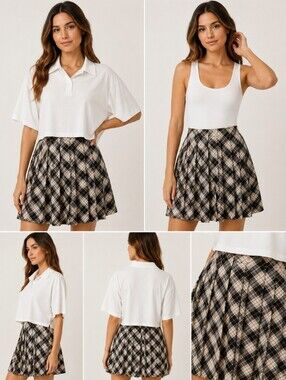 NWT Kingston Grey Jr's 2 piece pleated mini skirt and ivory polo top Sz Lg